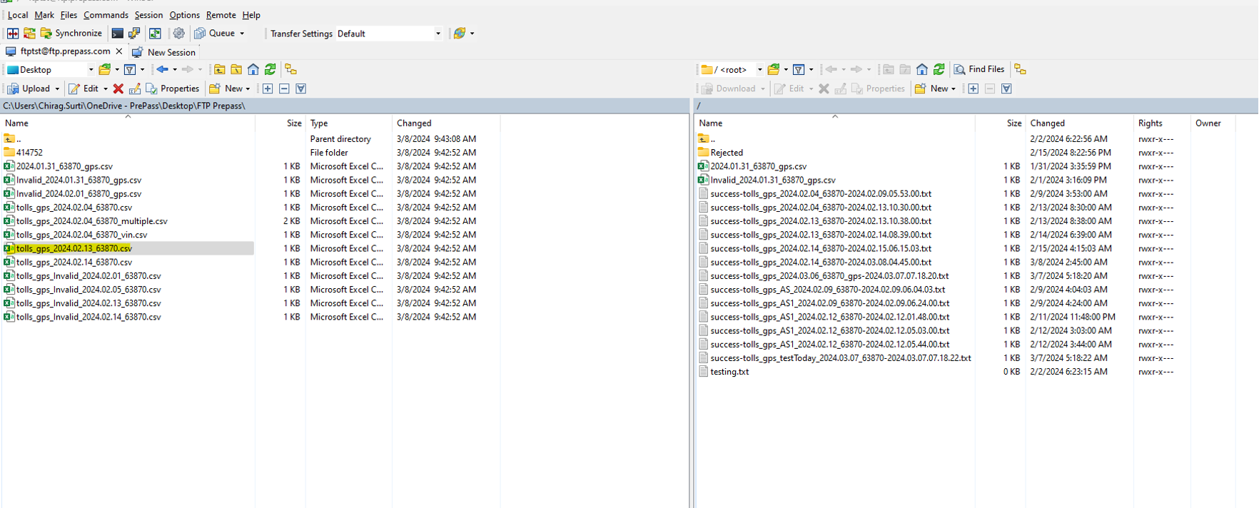 Figure 2 - Upload tolls GPS csv file to specific ftp location.